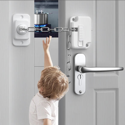 Window and Door Child Safety Lock with Sturdy Chain for Preventing Accidental Openings and Ensuring Home Safety