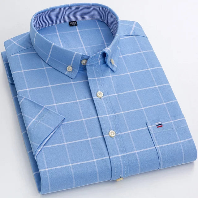 Classic Plaid Button-Down Men's Dress Shirts with Long Sleeves and Tailored Fit