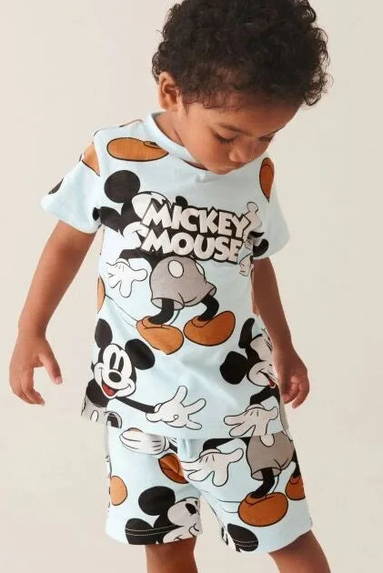 Mickey Mouse Toddler Summer Outfit Set with Short-Sleeve Top and Matching Shorts, Featuring Iconic Character Print