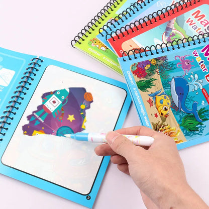 Interactive Water Drawing Books for Kids with Magic Pen, Reusable Educational Coloring Activity for Early Learning and Creativity Development