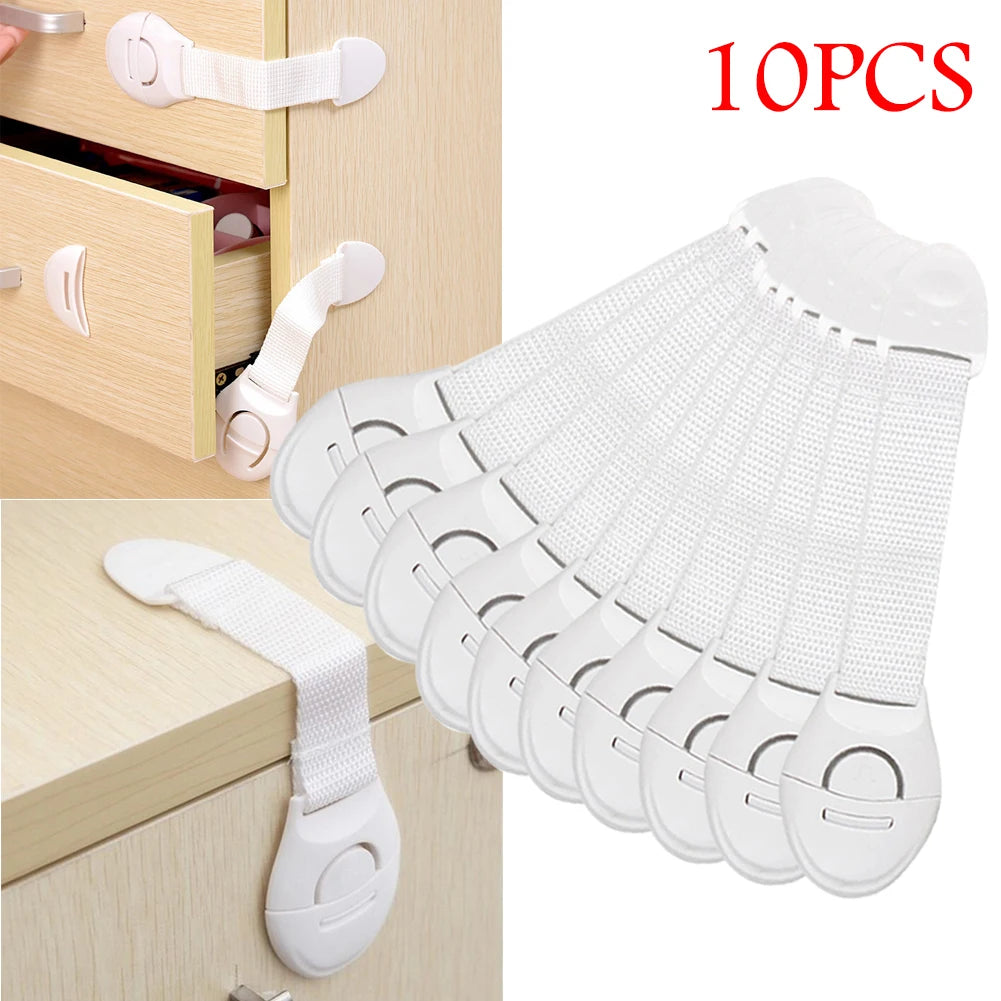 10-Pack Adjustable Child Safety Locks for Cabinets and Drawers