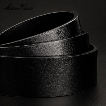 Men's Genuine Leather Belt with Matte Finish Metal Pin Buckle for Formal and Casual Attire