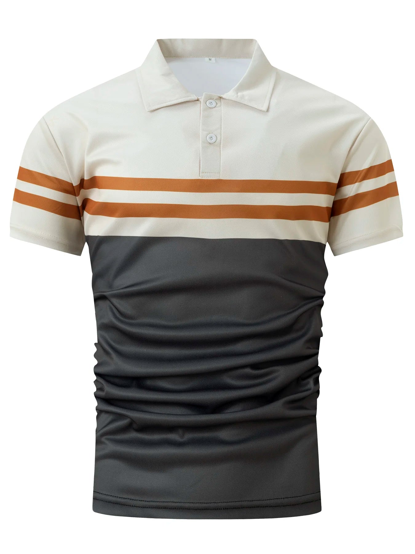 Men's Short Sleeve Polo Shirt with Horizontal Stripe Design and Button Placket for Casual Wear