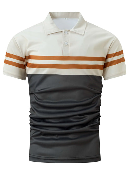 Men's Short Sleeve Polo Shirt with Horizontal Stripe Design and Button Placket for Casual Wear