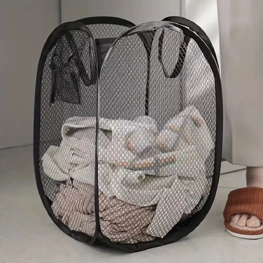 Collapsible Mesh Laundry Hamper with Reinforced Handles for Easy Transport and Storage