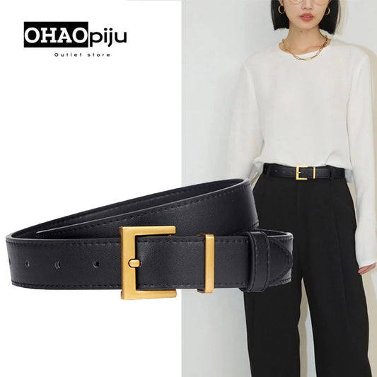 **"Classic Women's Fashion Belt with Square Buckle for Jeans, Dresses, and Trousers"**