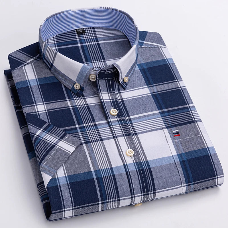 Classic Plaid Button-Down Men's Dress Shirts with Long Sleeves and Tailored Fit