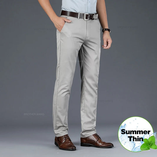 Men's Business Casual Slim Fit Trousers with Breathable Summer Fabric for Office and Daily Wear