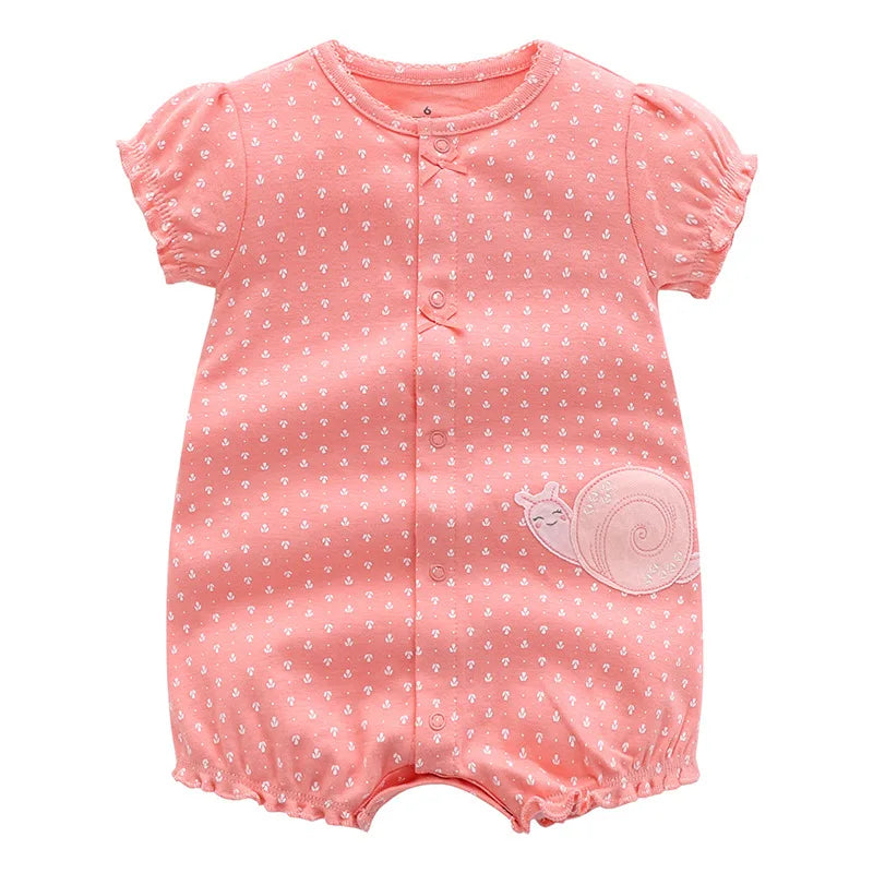 Pack of Adorable Baby Rompers with Short Sleeves and Cute Prints