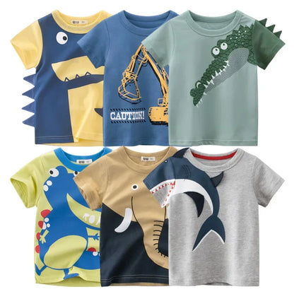 Fun and Playful Cartoon Animal and Vehicle Print T-Shirts for Boys – Comfortable Casual Wear for Everyday Adventures