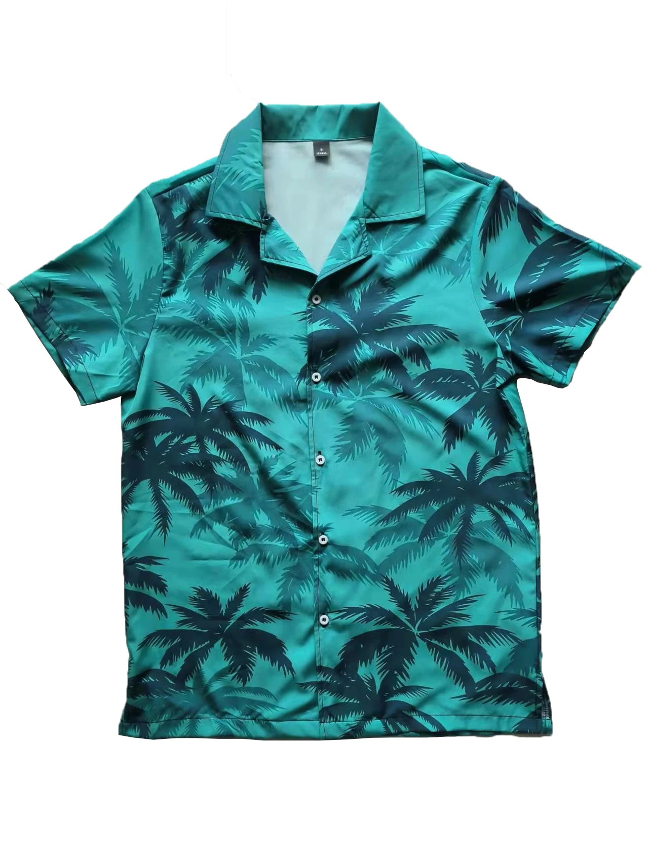 "Men's Hawaiian Palm Tree Print Button-Down Short Sleeve Shirt"