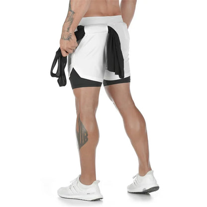 Men's Two-in-One Running Shorts with Built-In Compression Layer, Drawstring Waist, and Multiple Color Options