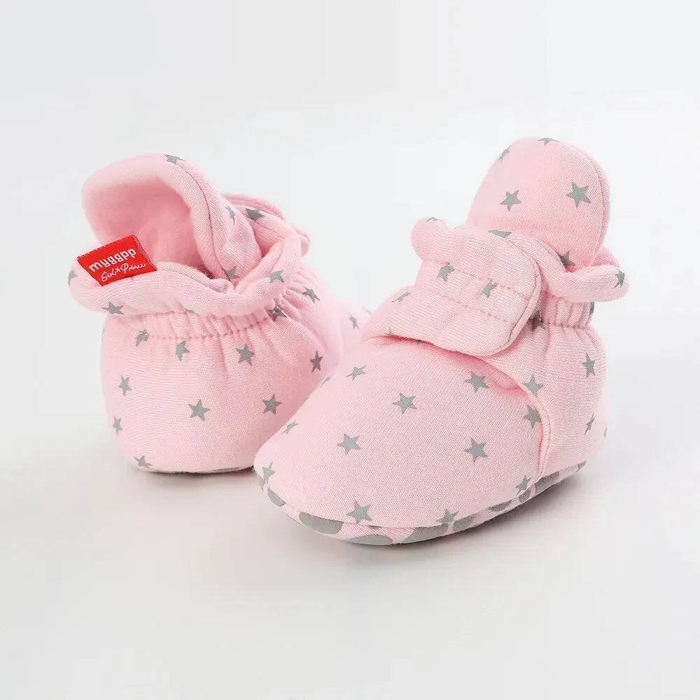 Soft Baby Booties with Starry Print and Anti-Slip Soles