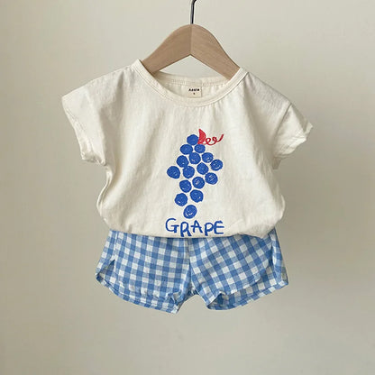 Adorable Toddler Fruit-Themed T-Shirt and Gingham Shorts Set for Summer Fun