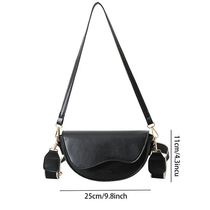 Elegant Saddle Bag with Curved Flap Design and Adjustable Wide Strap for Fashion-Forward Women