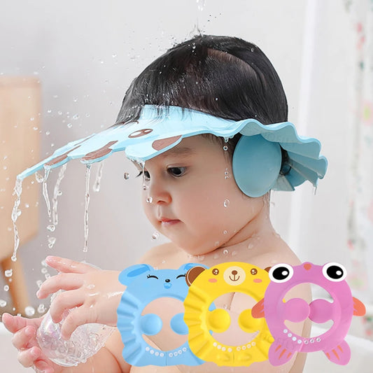 Adjustable Baby Shower Cap with Ear Protection and Fun Animal Design, Prevents Water and Shampoo from Getting into Eyes and Ears, Comfortable and Safe for Bath Time