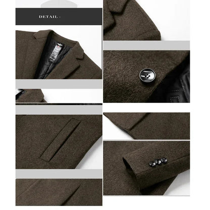 Men's Tailored Wool Overcoat with Quilted Lining and Notched Lapel for a Sleek, Modern Look