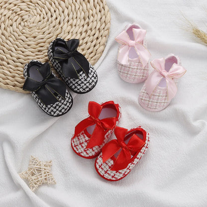 Soft Baby Mary Jane Flats with Large Bow Detail and Elastic Strap for Secure Fit