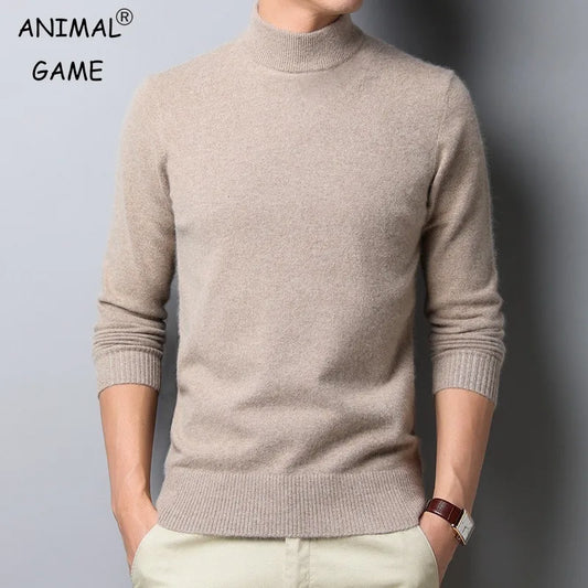 Men's Slim-Fit Turtleneck Sweater with Soft Wool Blend and Ribbed Cuffs