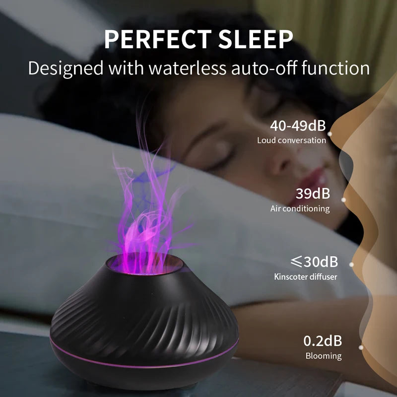 Volcanic Flame Aromatherapy Diffuser with Realistic Light Effects, Stepless Dimming, and Essential Oil Compatibility for a Relaxing Atmosphere