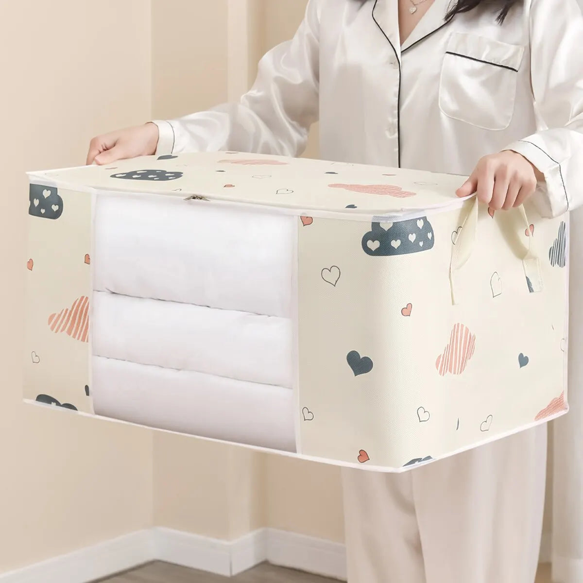 Large Capacity Foldable Storage Bags for Clothes and Bedding with Zipper Closure and Reinforced Handles