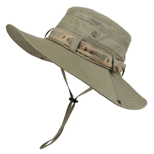 Outdoor Boonie Hat with Adjustable Chin Strap and Decorative Band for Sun Protection and Versatile Adventure Wear