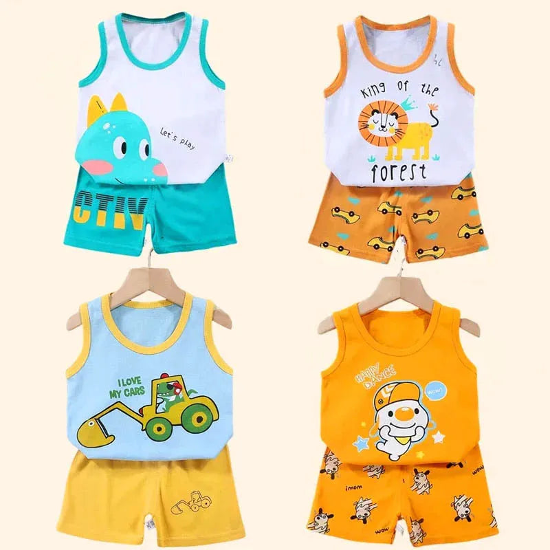 Cute Sleeveless Summer Outfits for Toddlers Featuring Playful Animal and Vehicle Designs