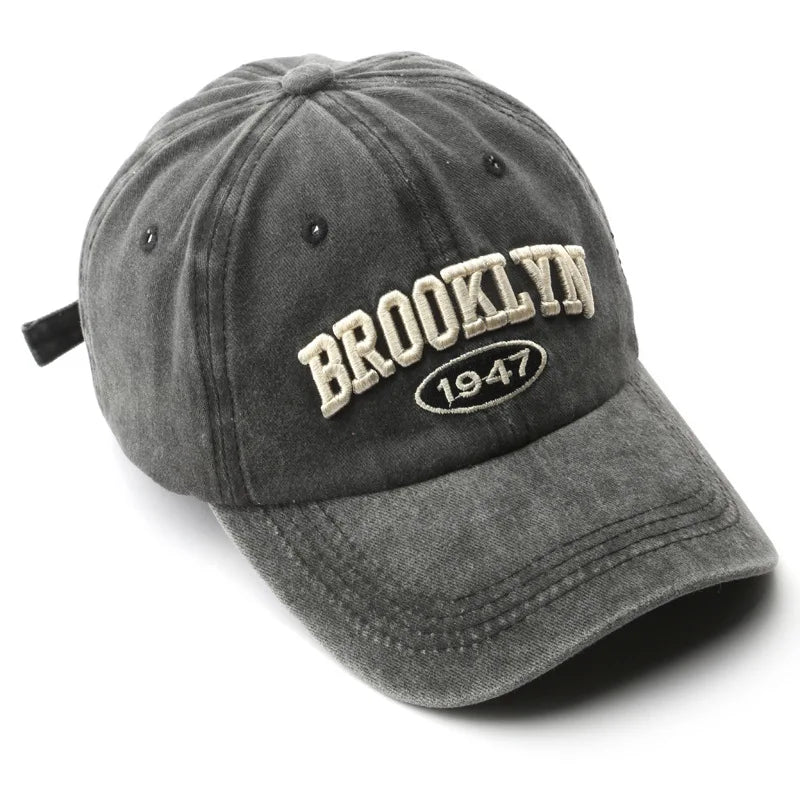 Vintage Washed Baseball Cap with Embroidered Brooklyn 1947 Logo and Adjustable Strap for Classic Urban Style