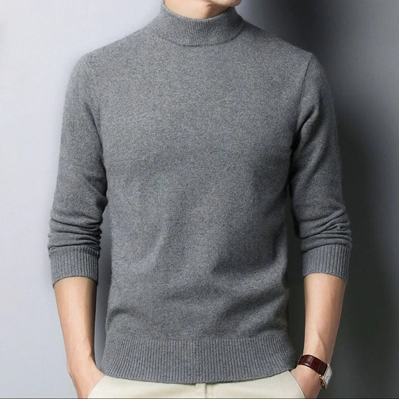 Men's Slim-Fit Turtleneck Sweater with Soft Wool Blend and Ribbed Cuffs