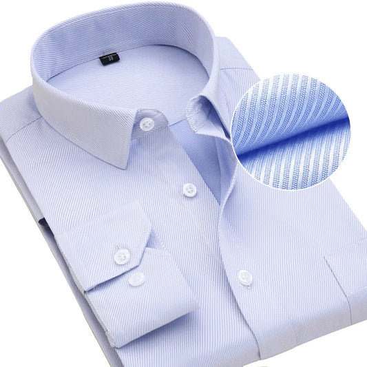 Men's Striped Dress Shirt with Long Sleeves, Button-Down Front, and Classic Collar for Formal and Business Wear