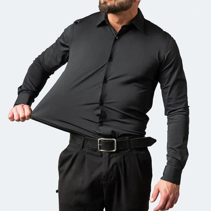 Men's Long Sleeve Stretchable Dress Shirt with Button-Down Front and Slim Fit Design for Formal and Casual Occasions