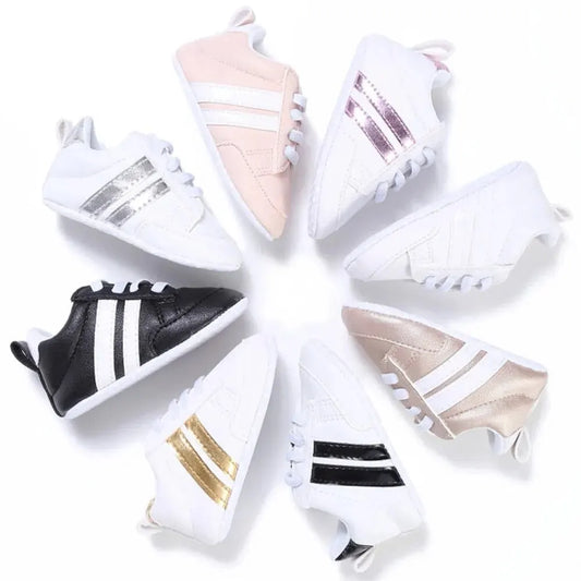 Stylish Baby Sneakers with Reflective Stripes and Easy Lace-Up Closure for Comfortable All-Day Wear