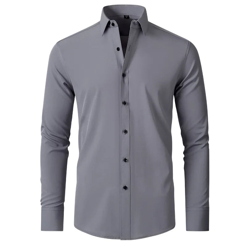 Men's Long Sleeve Stretchable Dress Shirt with Button-Down Front and Slim Fit Design for Formal and Casual Occasions