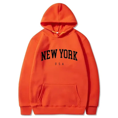 New York USA Graphic Hoodie with Kangaroo Pocket and Ribbed Cuffs for Urban Casual Style