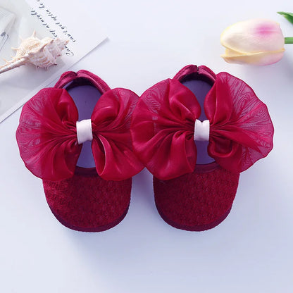 Soft Baby Mary Jane Flats with Large Bow Detail and Elastic Strap for Secure Fit