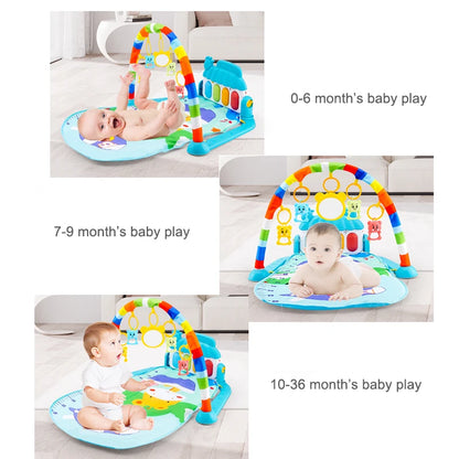 Baby Activity Gym Play Mat with Musical Piano Keyboard, Hanging Toys, and Soft Cushion for Interactive Tummy Time and Sensory Development