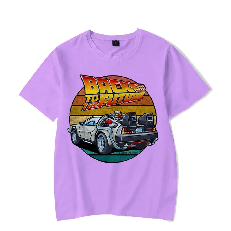 Men's Short Sleeve Retro Graphic T-Shirt Featuring Iconic Car Design and Nostalgic "Back to the Future" Theme