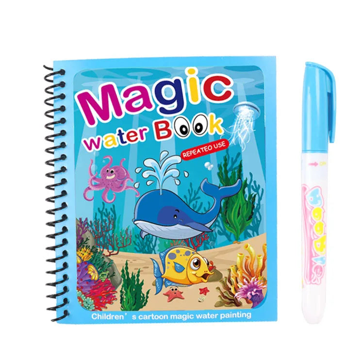 Interactive Water Drawing Books for Kids with Magic Pen, Reusable Educational Coloring Activity for Early Learning and Creativity Development