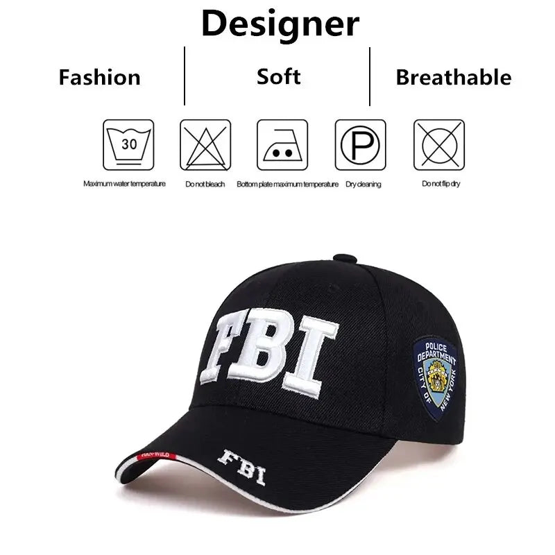 Embroidered FBI Baseball Cap with Police Department Patch and Adjustable Strap for Casual and Tactical Wear