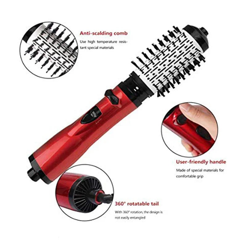 2-in-1 Rotating Hot Air Brush Set with Interchangeable Barrels for Styling, Curling, and Volumizing Hair, Includes Bonus Hair Clips for Easy Sectioning