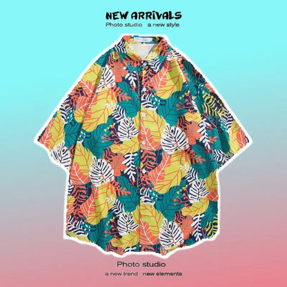 Men's Tropical Floral Print Short Sleeve Shirt with Turn-Down Collar and Lightweight Fabric for Summer Casual Wear