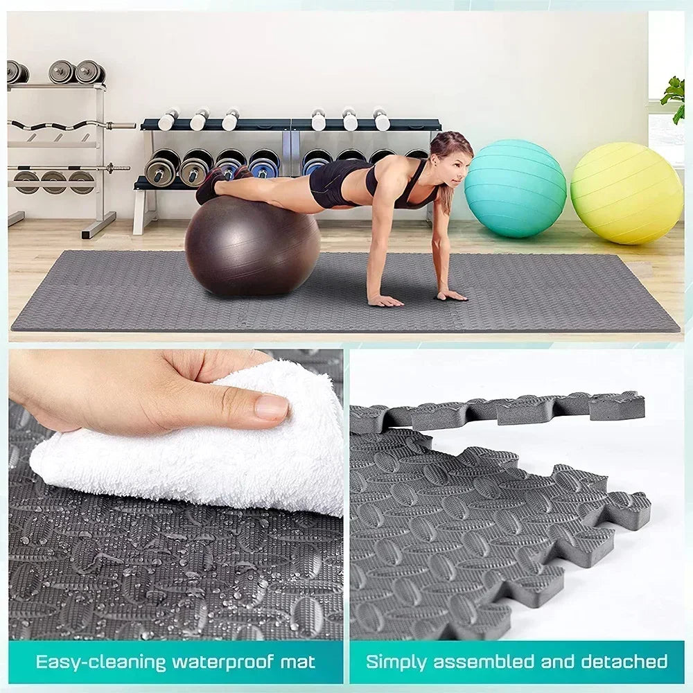 Interlocking Foam Gym Flooring Mats with Non-Slip Surface for Home and Commercial Use - Set of 12 Tiles Covering 12 Square Feet