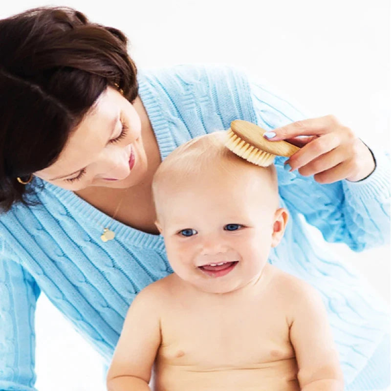 Premium Baby Hairbrush and Comb Set - Gentle Wooden Brush for Newborns and Infants - Natural Bristle Brush and Fine Tooth Comb - Perfect for Delicate Baby Scalp and Hair Care