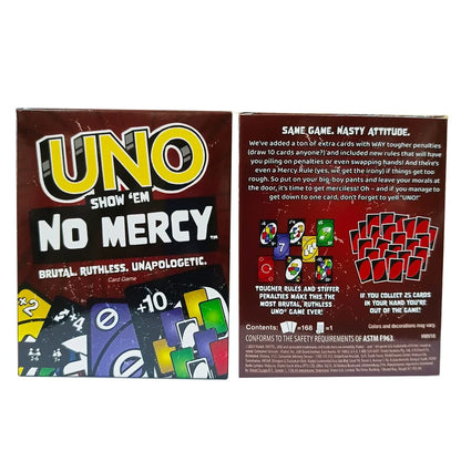 UNO Show 'Em No Mercy Edition Card Game with Ruthless and Unapologetic Gameplay for Competitive Fun