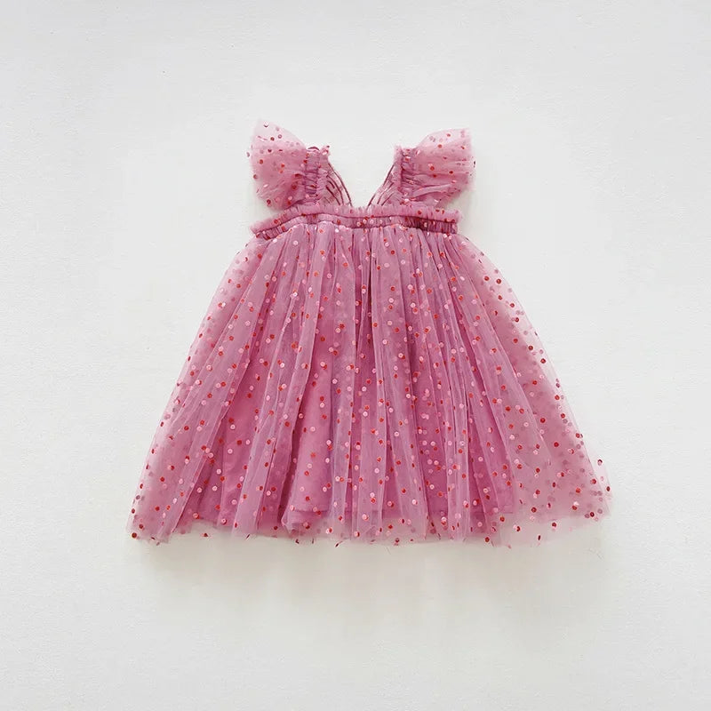 Elegant Girls' Dress with Butterfly Wings and Delicate Tulle Detailing, Perfect for Special Occasions.