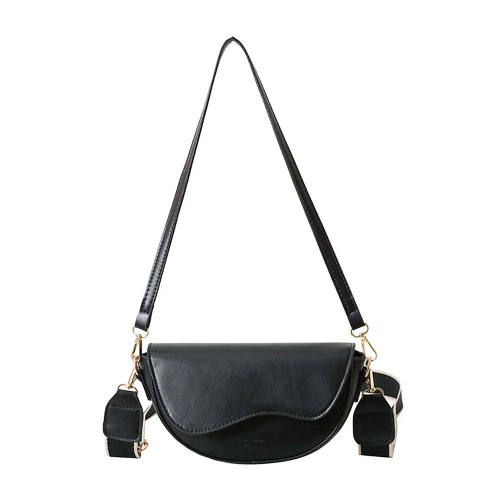 Elegant Saddle Bag with Curved Flap Design and Adjustable Wide Strap for Fashion-Forward Women