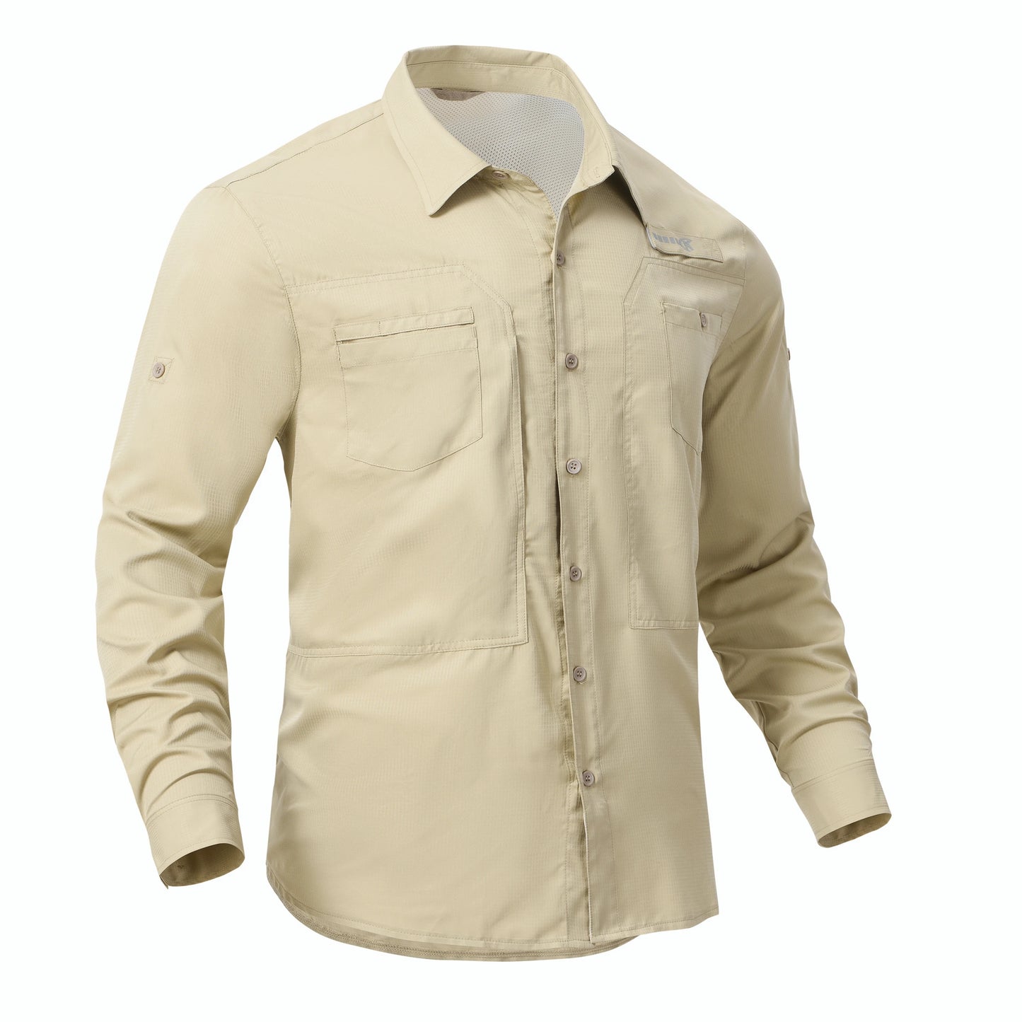 Men's Long-Sleeve Outdoor Shirt with Dual Chest Pockets and Sun Protection, Ideal for Fishing, Hiking, and Travel