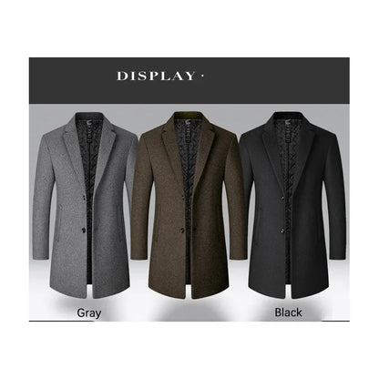 Men's Tailored Wool Overcoat with Quilted Lining and Notched Lapel for a Sleek, Modern Look