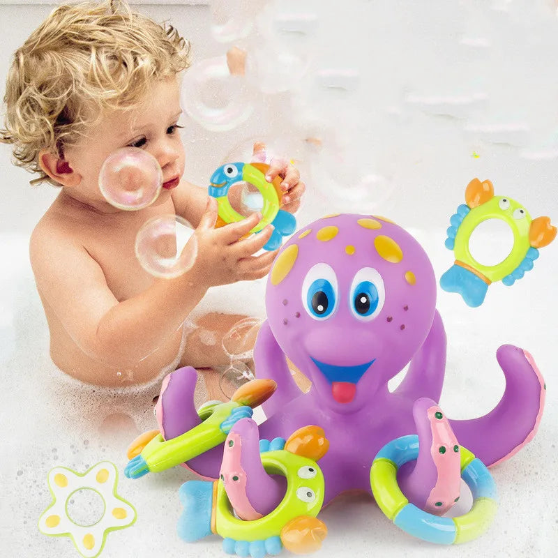 Octopus Bath Toy Set with Interactive Floating Rings, Fun Water Play for Toddlers, Educational and Entertaining Bathtime Activity, Ideal for Developing Motor Skills and Hand-Eye Coordination