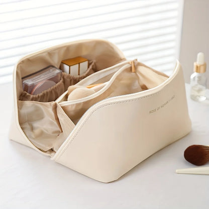 Spacious Travel Cosmetic Bag with Multiple Compartments and Zipper Closure for Organized Makeup and Toiletry Storage